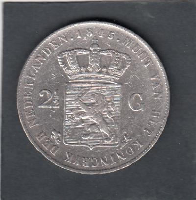 Beschrijving: 2 1/2 Gulden WILLEM II Lelie + streepje